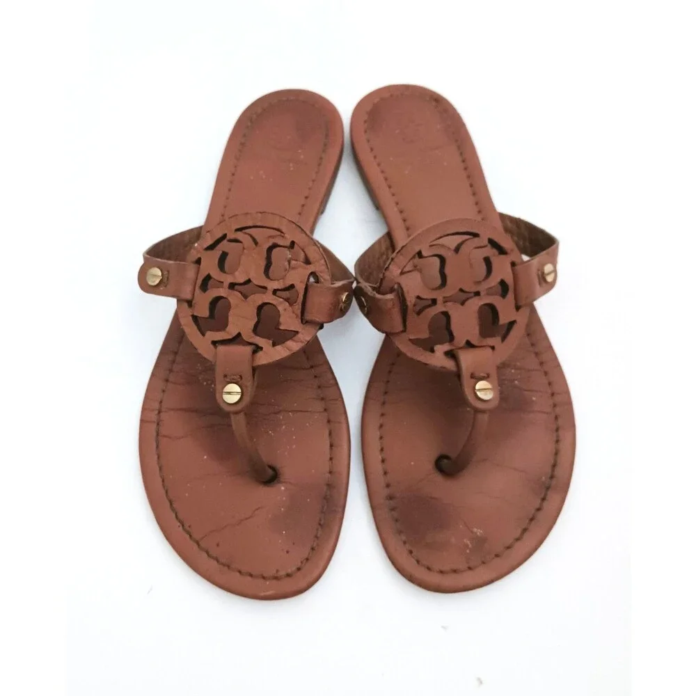Tory Burch Miller Thong Sandals Brown Leather US 8.5M